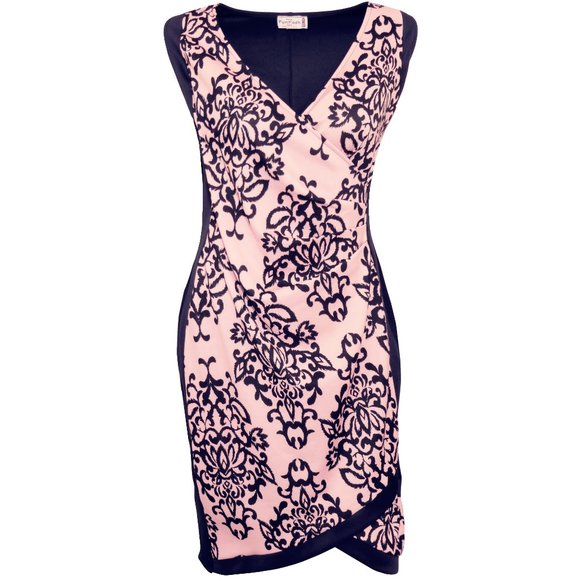 Funfash Plus Size Women Pink Navy Slimming Dress - Picture 2 of 4